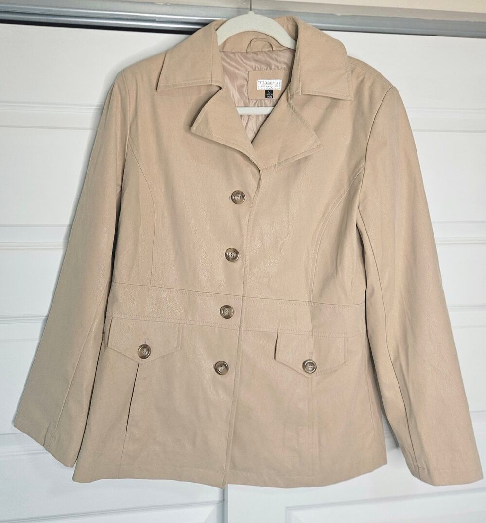 Giacca Beige Button Front Utility  Blazer Jacket Large